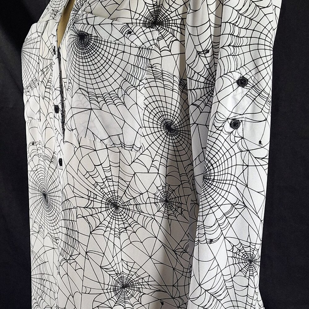Express Portofino Shirt Long Sleeve Blouse White Spider Web Women’s M - Picture 2 of 4